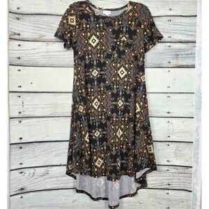 LuLaRoe Carly XS Tribal Aztec Black Brown High Low Dress